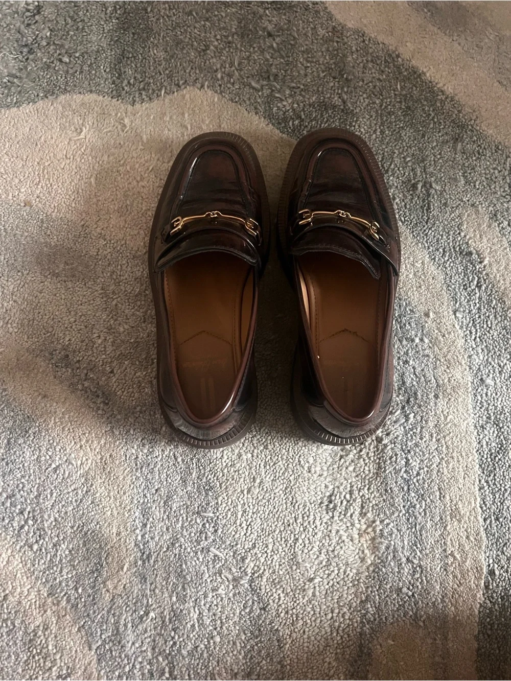 Sam Edelman Men's Brown Glossy Leather Lug-Sole Penny Loafers